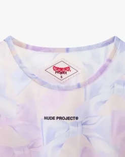 Nude Project Bow Mesh Top Lilac New