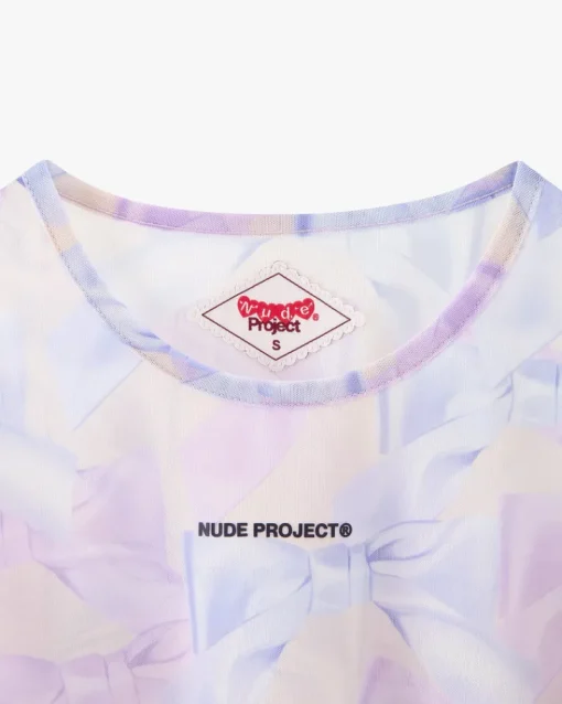 Nude Project Bow Mesh Top Lilac New