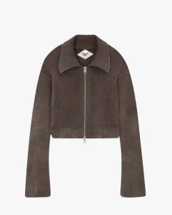 Nude Project First Class Zip-Up Knit Cardigan Brown Outlet