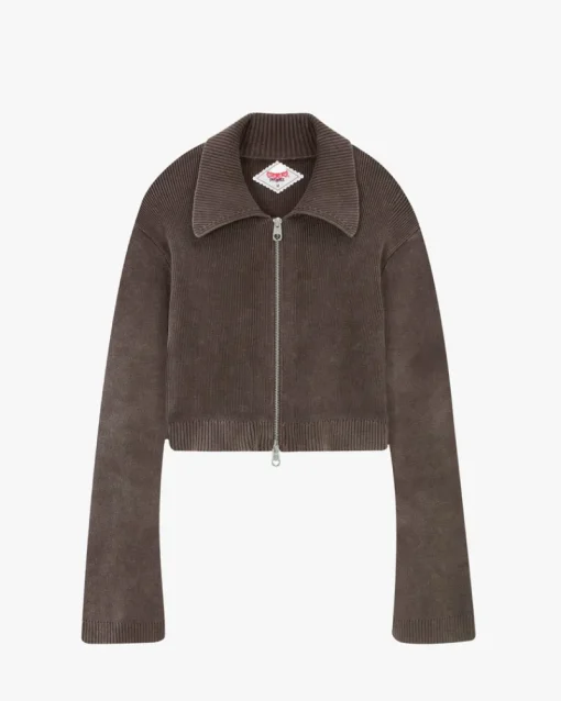Nude Project First Class Zip-Up Knit Cardigan Brown Outlet