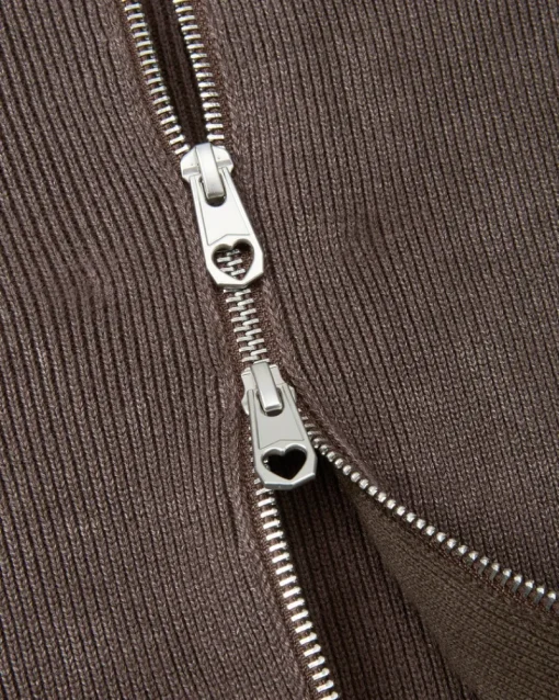 Nude Project First Class Zip-Up Knit Cardigan Brown Outlet