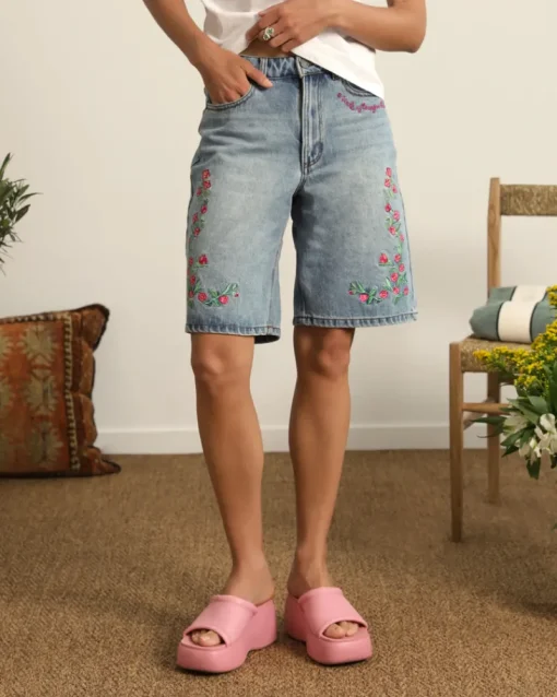 Nude Project Flowers Denim Shorts Hot