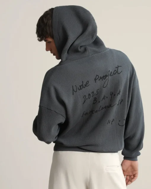 Nude Project Global Soon Waffle Zip-Up Hoodie Ash New