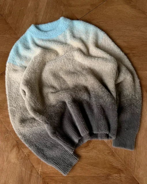 Nude Project Gradient Cozy Knit Sweater Baby Blue Outlet