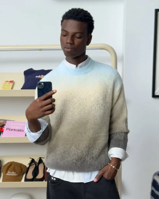 Nude Project Gradient Cozy Knit Sweater Baby Blue Outlet