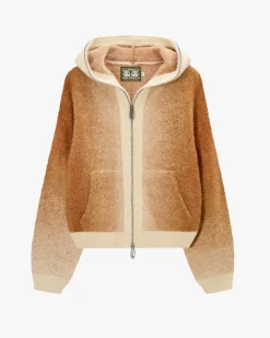 Nude Project Gradient Zip-Up Knit Hoodie Brown Clearance