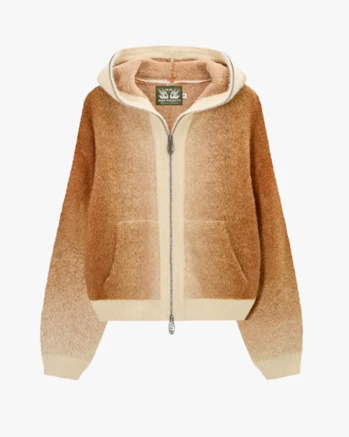 Nude Project Gradient Zip-Up Knit Hoodie Brown Clearance