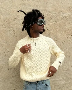 Nude Project La Nonna Cable Knit Sweater Marshmallow Hot