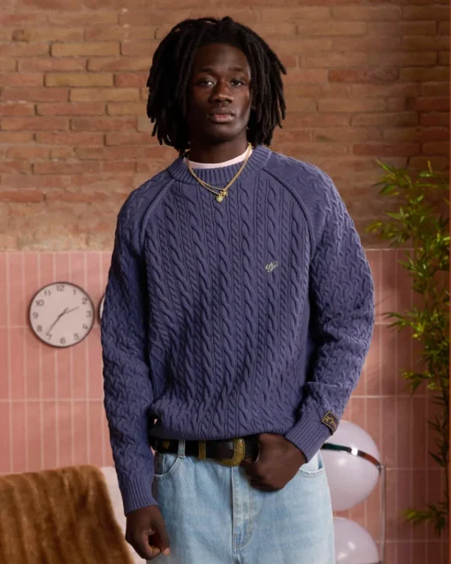 Nude Project La Nonna Knit Cable Sweater Navy Outlet