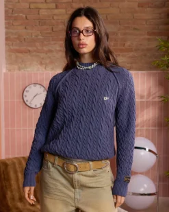 Nude Project La Nonna Knit Cable Sweater Navy Outlet