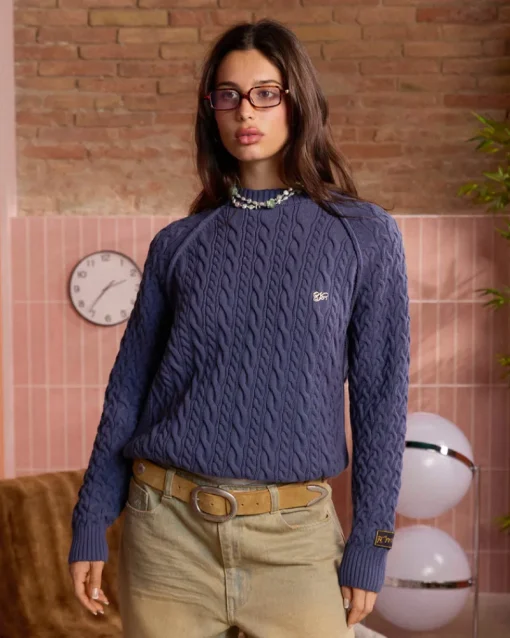 Nude Project La Nonna Knit Cable Sweater Navy Outlet
