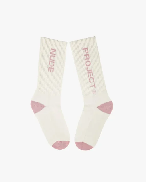 Nude Project Logo Socks White/Burgundy 2Xpack Sale