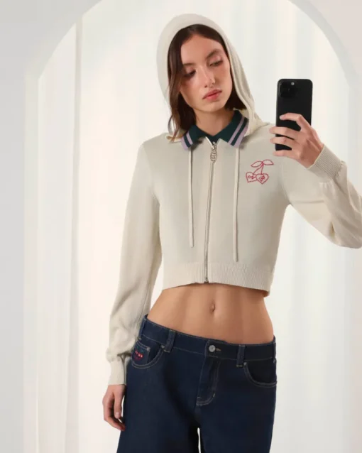 Nude Project Papaya Zip-Up Knit Hoodie Marshmallow Best