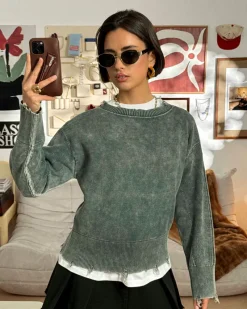 Nude Project Perfect Cropped Knit Sweater Green Hot