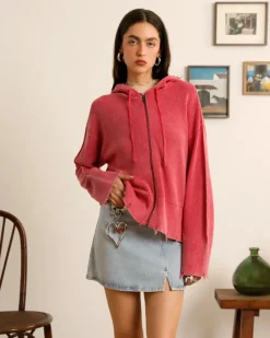 Nude Project Perfect Cropped Zip-Up Hoodie Raspberry Sale