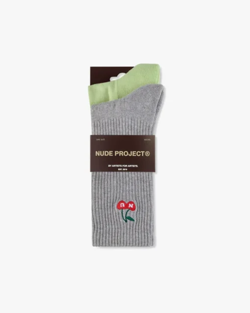 Nude Project Quote Socks Green/Grey 2Xpack Fashion