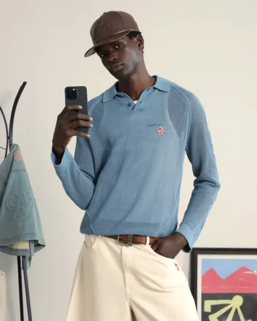 Nude Project Raglan Knit Polo Blue Outlet