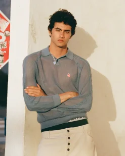 Nude Project Raglan Knit Polo Blue Outlet