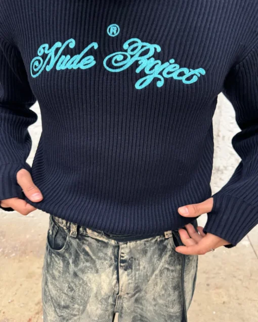 Nude Project Script Knit Sweater Navy Clearance
