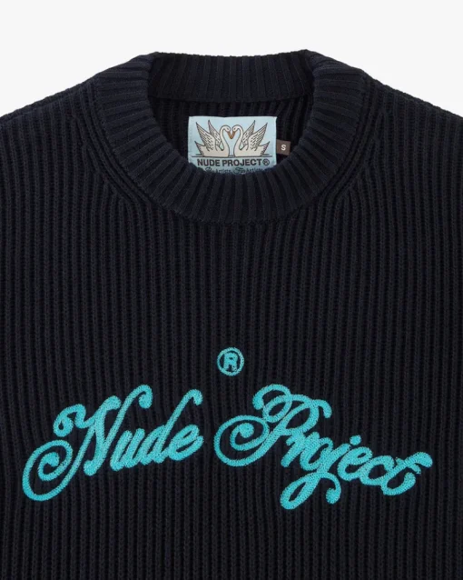 Nude Project Script Knit Sweater Navy Clearance