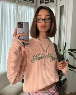 Nude Project Script Knit Sweater Pink Clearance