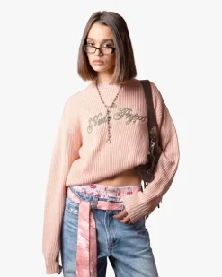 Nude Project Script Knit Sweater Pink Clearance