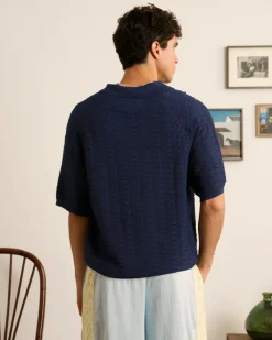 Nude Project Structure Knit Polo Navy Best