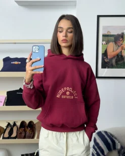 Nude Project Swans Hoodie Burgundy New