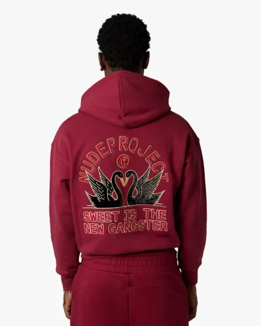 Nude Project Swans Hoodie Burgundy New