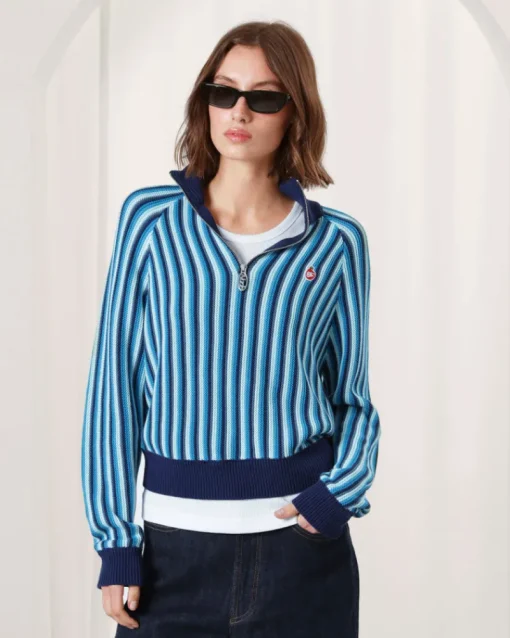 Nude Project Teteo Quarter-Zip Knit Blue Clearance