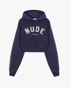 Nude Project Varsity Cropped Hoodie Navy Fashion