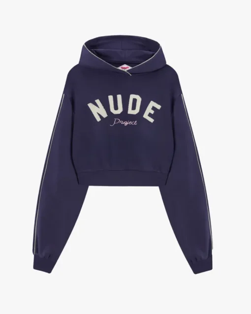 Nude Project Varsity Cropped Hoodie Navy Fashion
