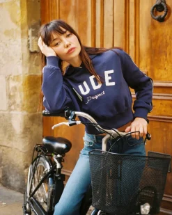 Nude Project Varsity Cropped Hoodie Navy Fashion