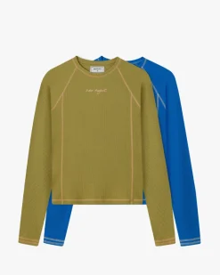 Nude Project Waffle Long-Sleeve Tee 2 Pack Green/Blue New