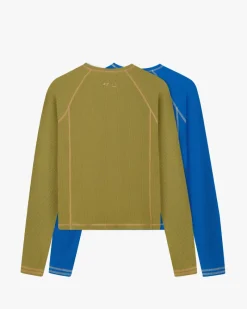 Nude Project Waffle Long-Sleeve Tee 2 Pack Green/Blue New
