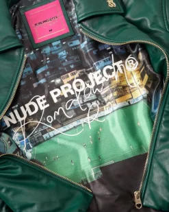 Nude Project World Cup Leather Bomber Jacket Clearance