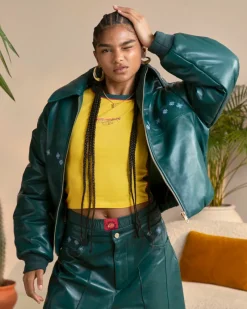 Nude Project World Cup Leather Bomber Jacket Clearance